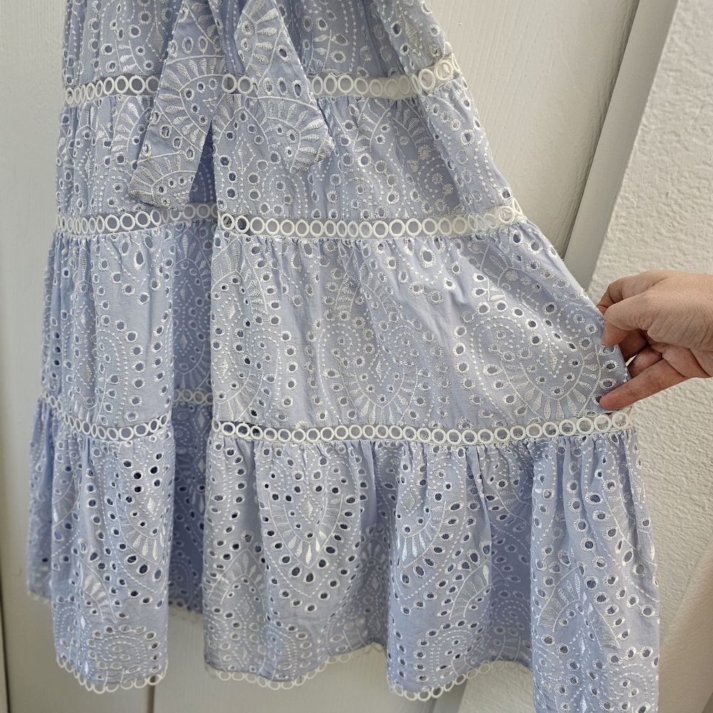 Karina Grimaldi Alba Eyelet Midi Dress Sky Blue Size S Summer Wedding Guest - Picture 12 of 16